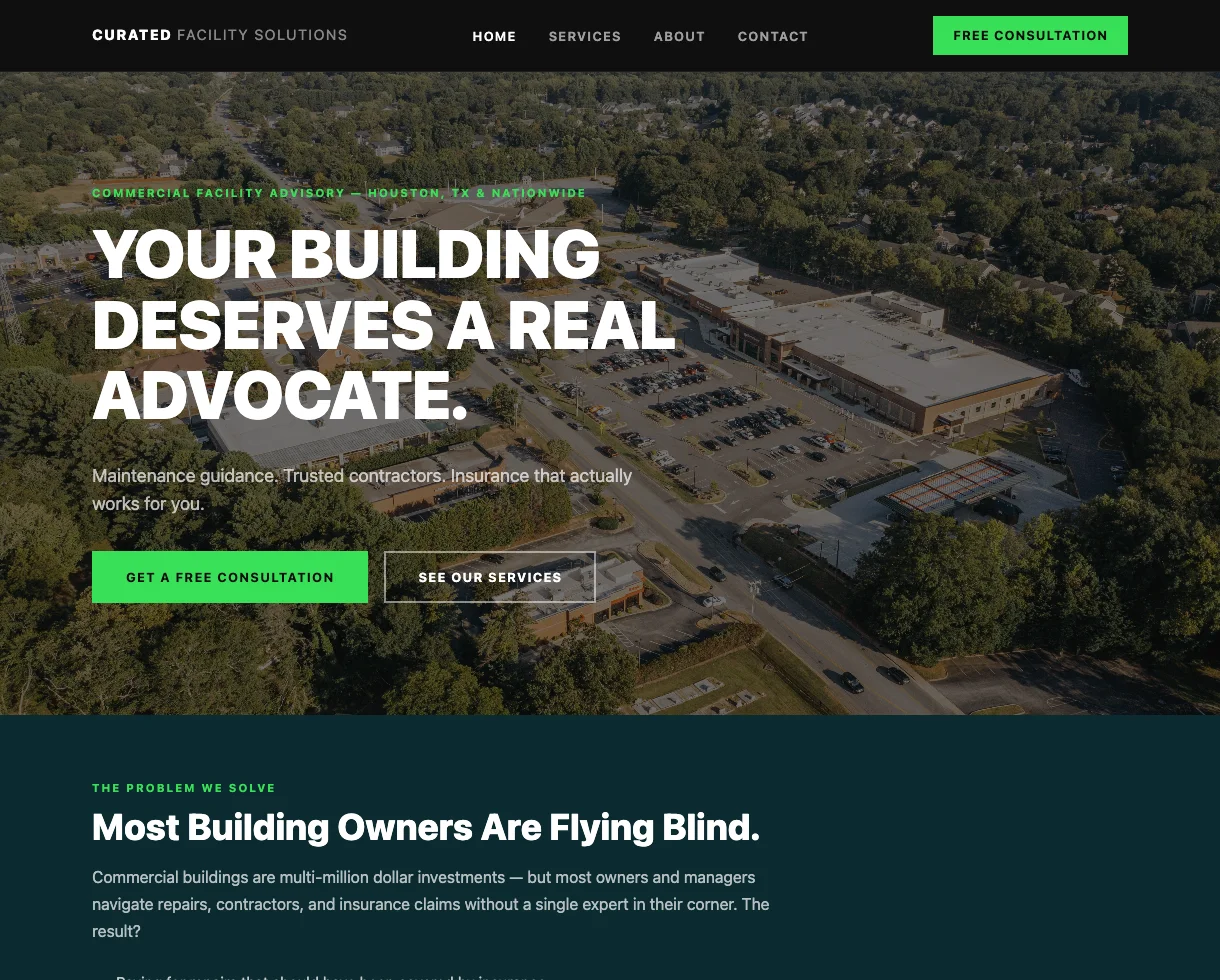Curated Facility Solutions website preview
